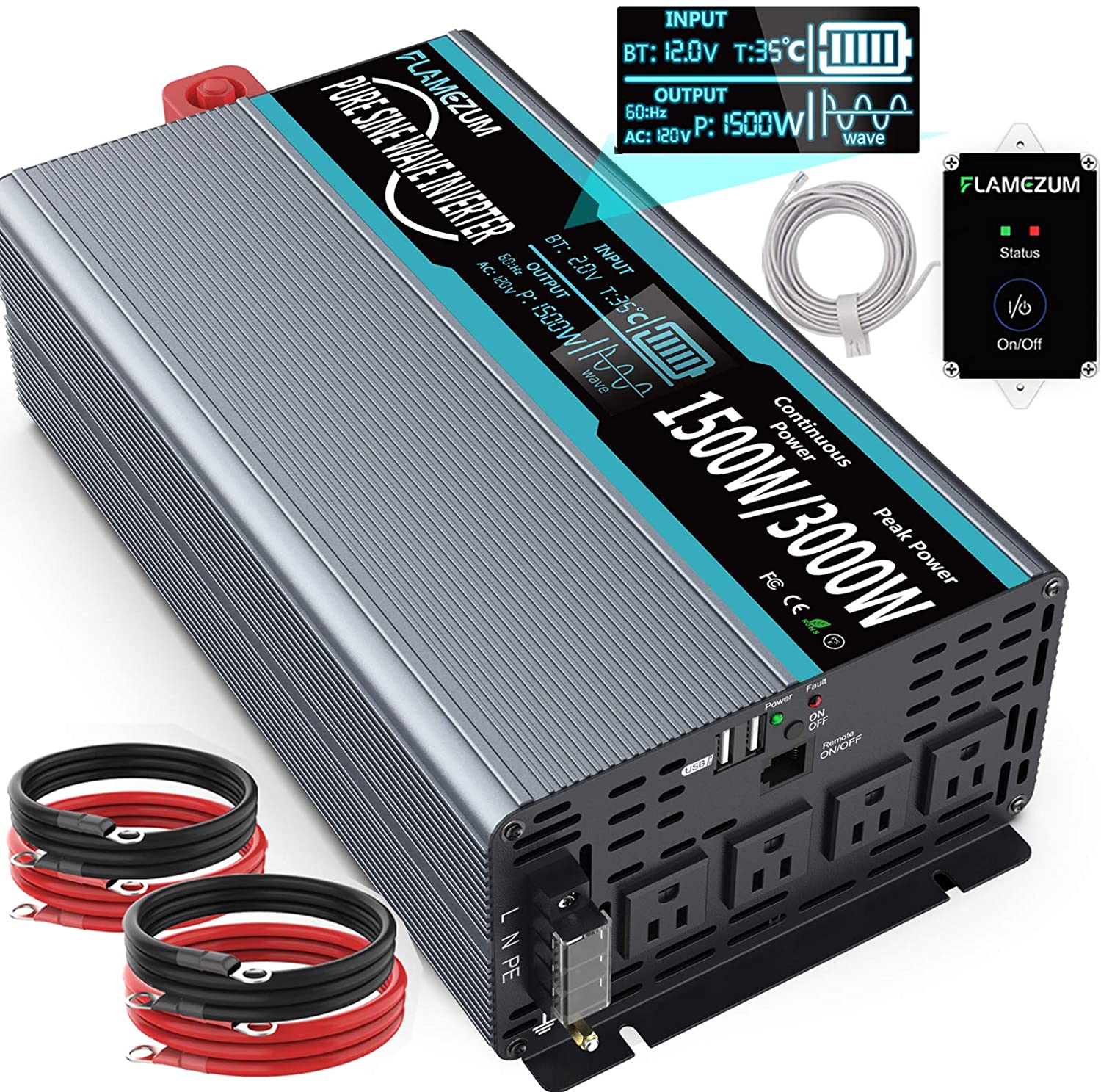 FLAMEZUM 1500W Pure Sine Wave Power Inverter