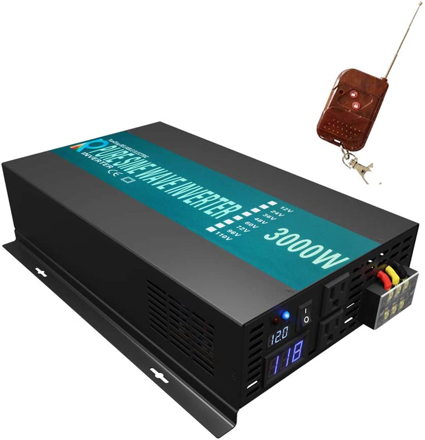 WZRELB RBPRC300012 3000W 12V 110~120V Pure Sine Wave Solar Power Inverter with Remote Control Switch