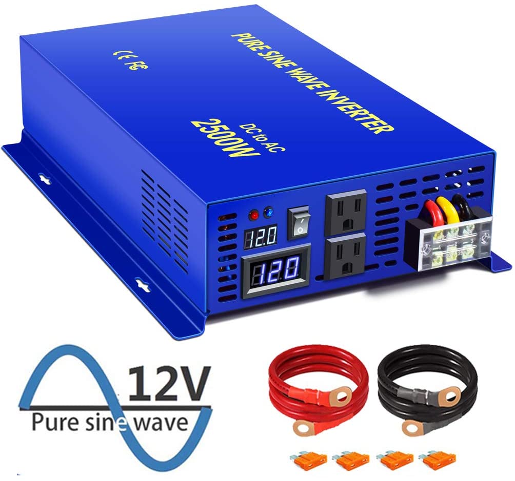 XYZ INVT 2500W Pure Sine Wave Inverter 12V to 110V 120V Car Power Inverter Surge 5KW with LED Display (2500w12v)