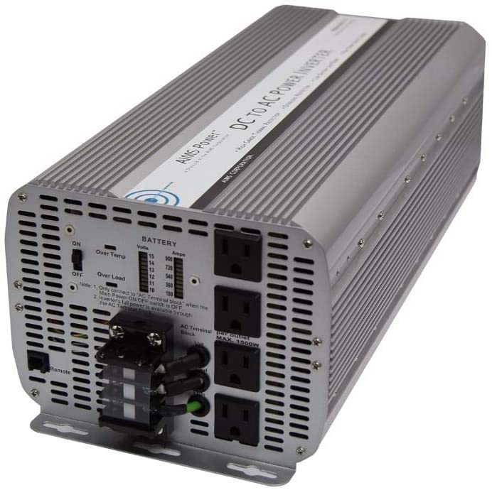 AIMS 8000 Watt / 16,000 Watt Peak Power Inverter, Digital Meters, AC Terminal Block, Optional Remote 66 Amps (8kW)