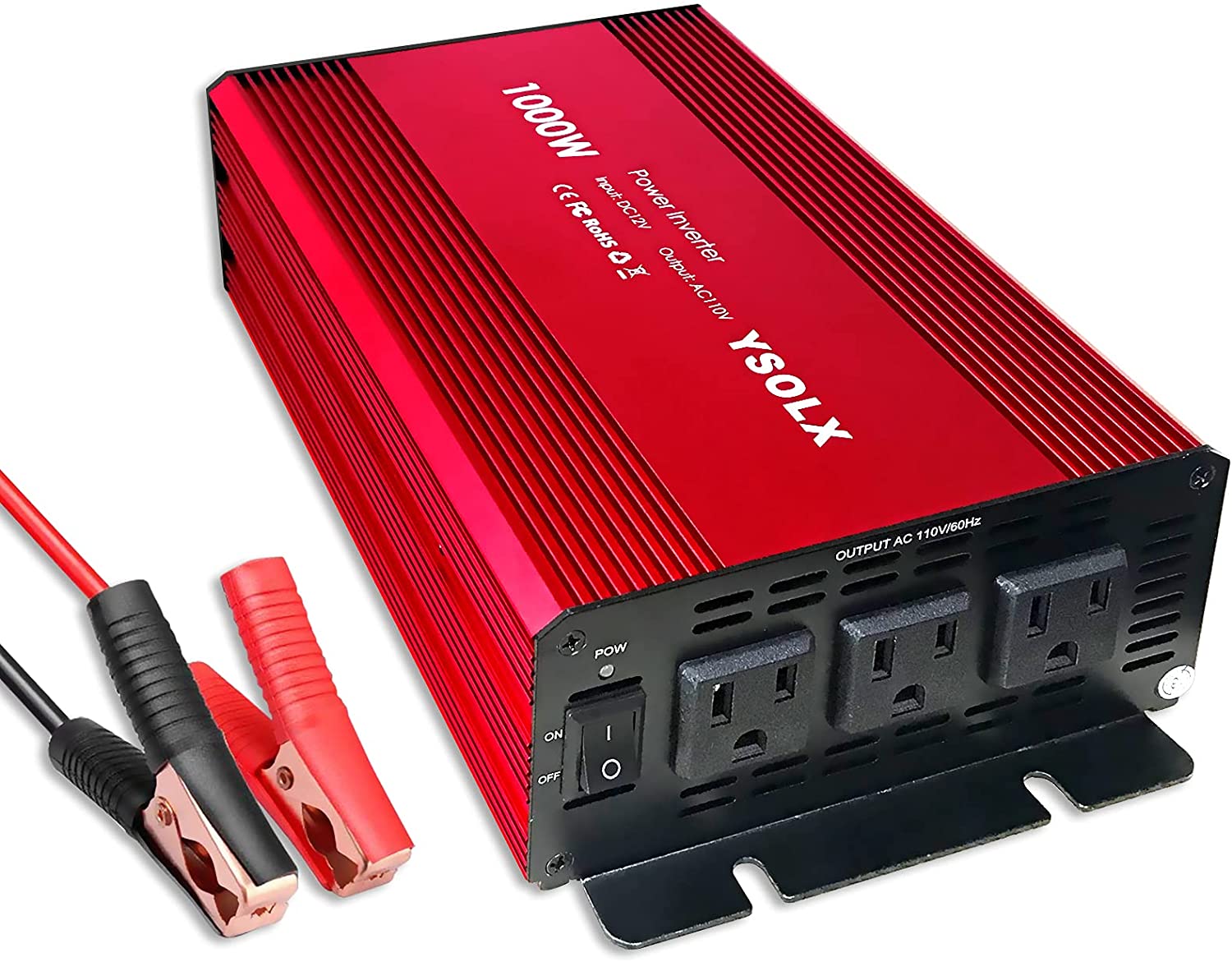 YSOLX Power Inverter 12v to 110v, Dc to Ac Converter with 3 AC Outlets, 1000W Modified Sine Wave Inverter for Car/RV/Home