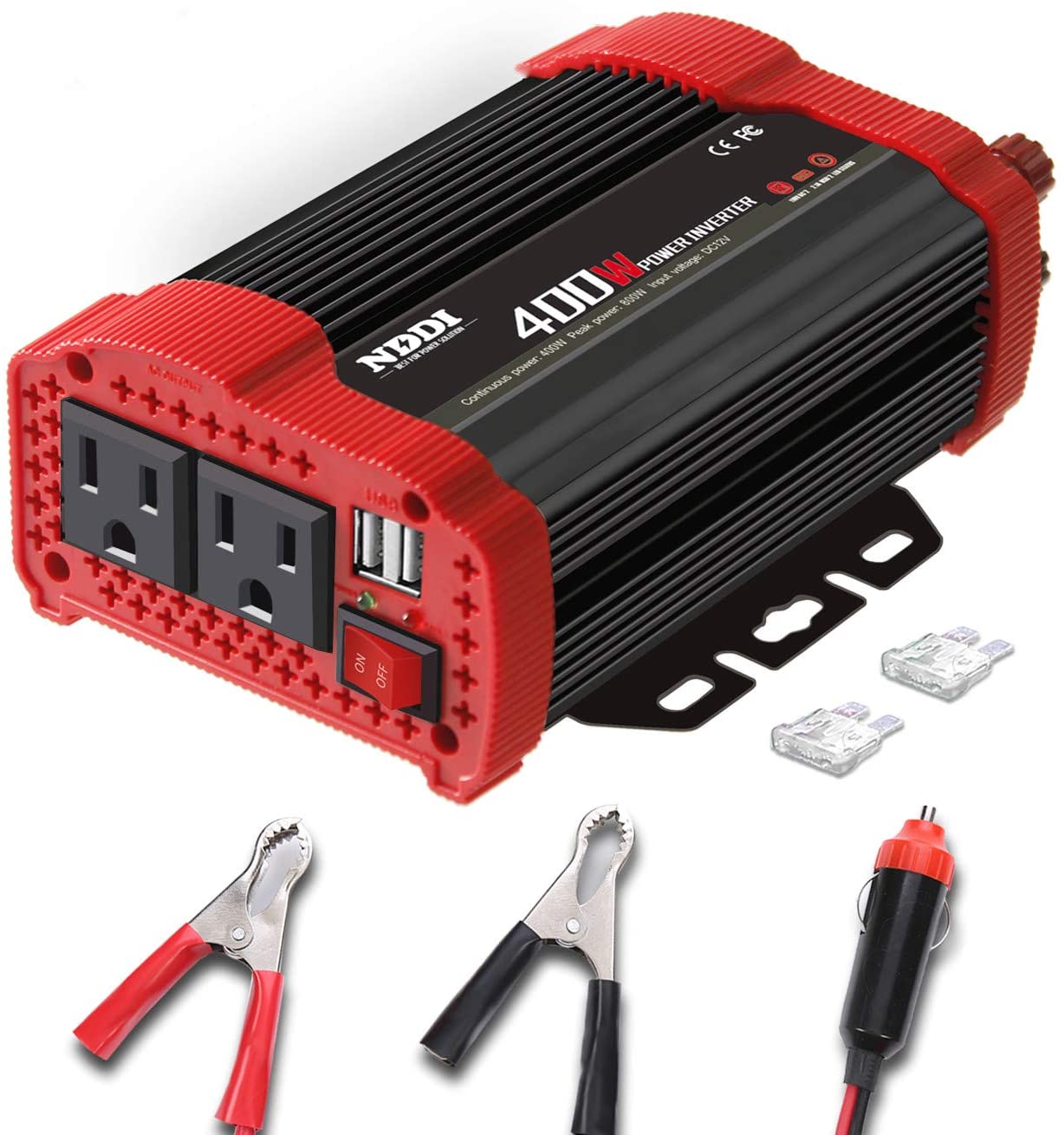 NDDI 400W Car Power Inverter, DC 12V to 110V AC Converter with 2 Charger Outlets and Dual 3.1A USB Ports Cigarette Lighter Socket Adapter