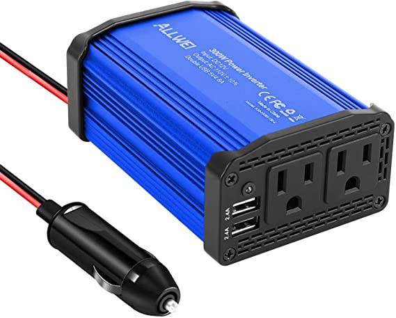 Allwei 300W Car Power Inverter DC 12V to 110V AC Converter 4.8A Dual USB Charging Ports Car Charger Adapter (Blue)