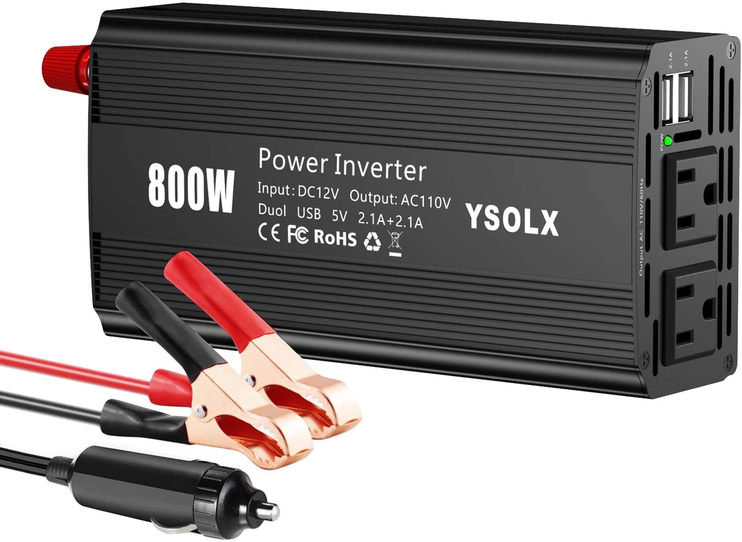 YSOLX 800W Power Inverter DC 12V to 110V AC Converter Car Plug Adapter Outlet Charger for Laptop Computer