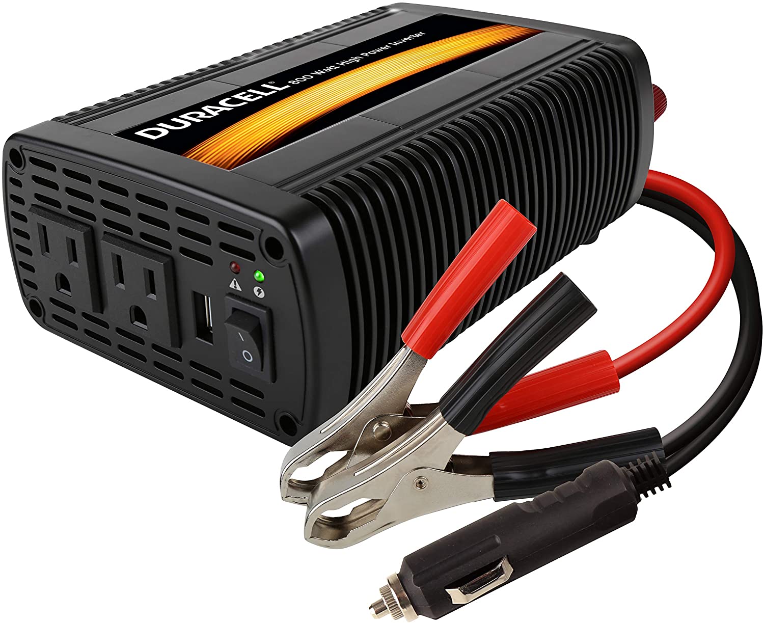 Duracell DRINV800 High Power Inverter 1600 Watt Peak 800W Continuous, 12v DC Input Includes 2 AC Outlets (115V) Plus 2.1 Amp USB (5V)