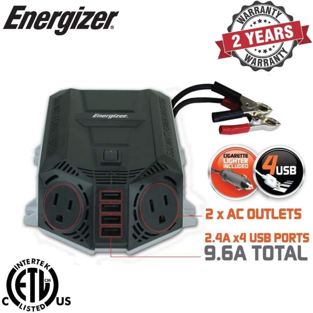 Energizer 500W Inverter with 2 x 110V AC Outlets & 2 x USB ports