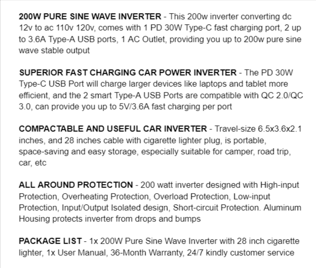 Description on Leesky 1000-Watt Power Inverter