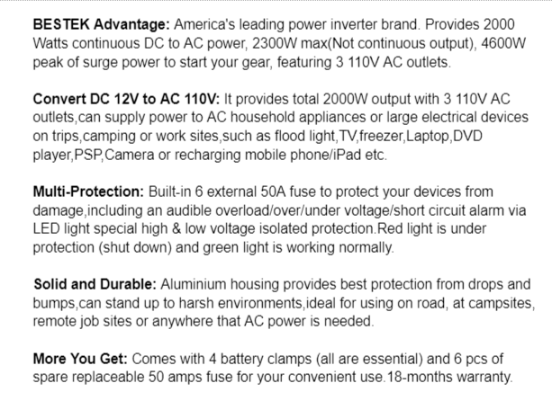 Bestek 2000w Modified Sine Wave Power Inverter Details