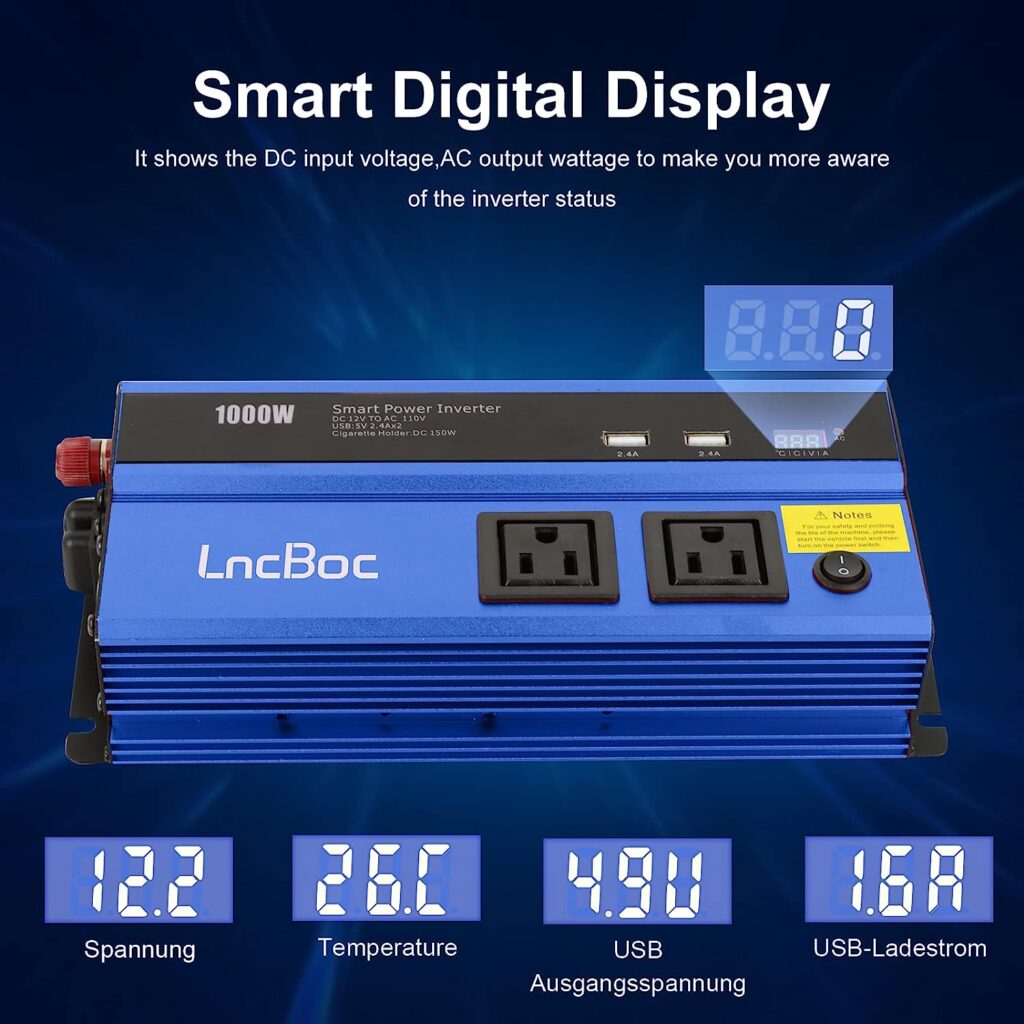 LncBoc 1000-watt power inverter features a smart digital display