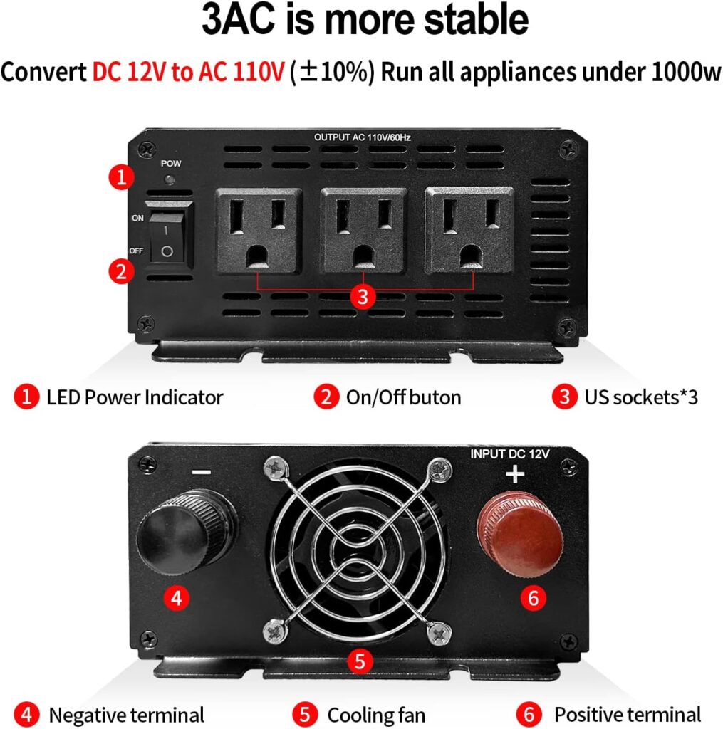 1000W YSOLX Power Inverter Features 3 X 110V AC Sockets