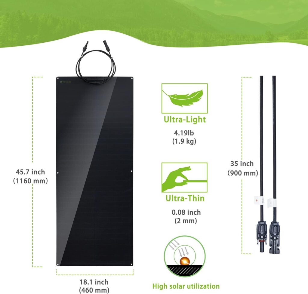 Dimensions of bendable 100-watt solar panel