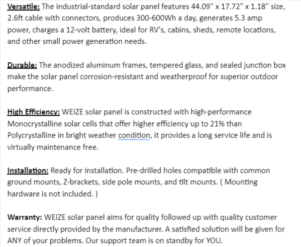 Weize 200w Solar Panel Is Described