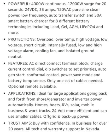 Product Description of AIMS 4000W Power Inverter Charger