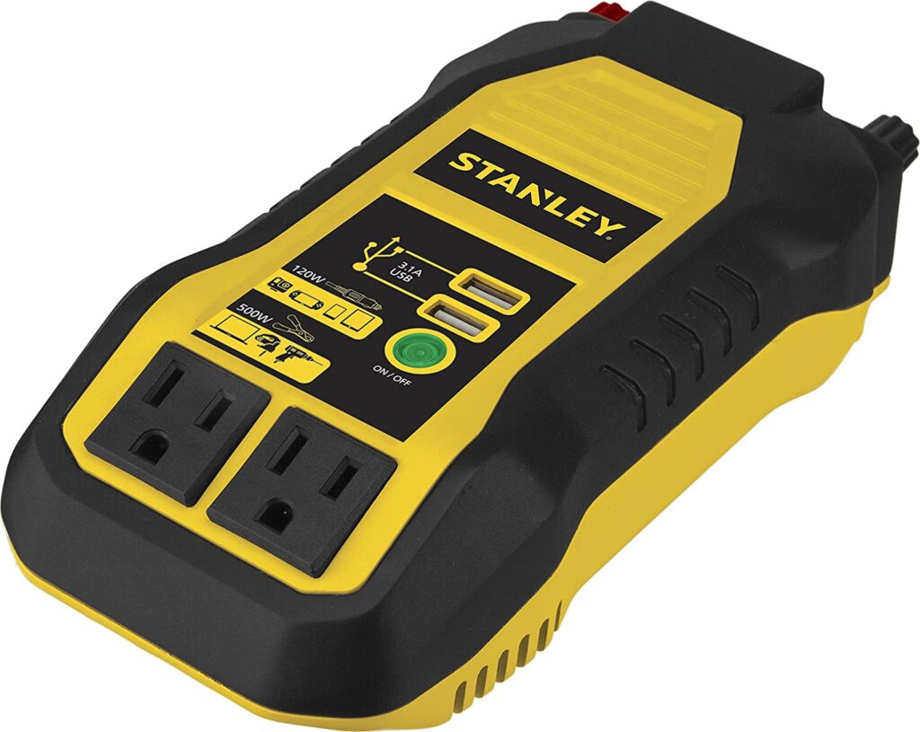 Stanley 500W Power Inverter Review - dual 110V AC outlets and dual USB ports