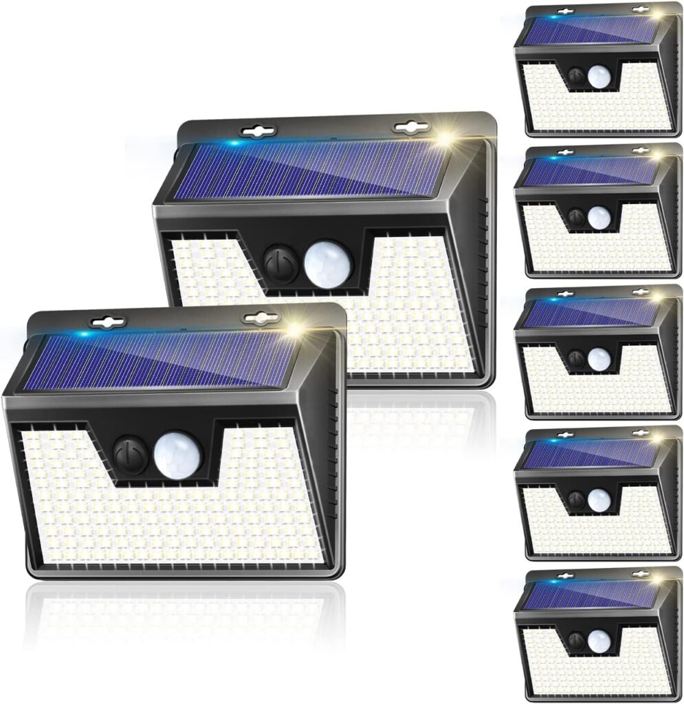 Solar Lights Outdoor 7 Pack, 140LED-3 Modes Motion Sensor, Solar Powered, Wireless IP65 Waterproof Outdoor Wall Lights