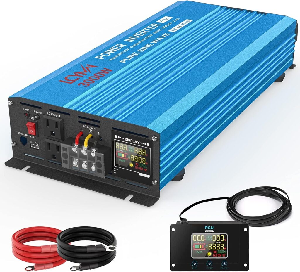 LCYMW 3000 Watt Inverter Pure Sine Wave DC 12V to 110V AC Power Inverters with 3 AC Charger Outlets, Car Inverter Solar Power Inverters for Vehicles Home with LCD Display and 2.4A USB Charging Ports
