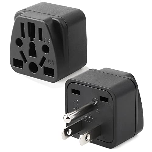 2 Pack US Travel Plug Adapter, EU,UK,AU,in,CN,JP,Asia,Italy,Brazil to USA