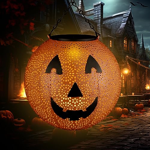 Halloween Solar Hanging Lights Outdoor, Solar Metal Halloween Lantern Decor