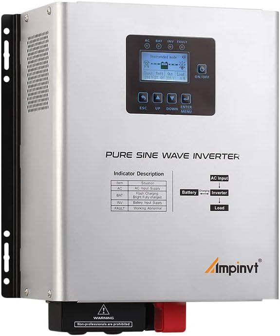 Ampinvt 1200W Pure Sine Wave Inverter with AC Charger