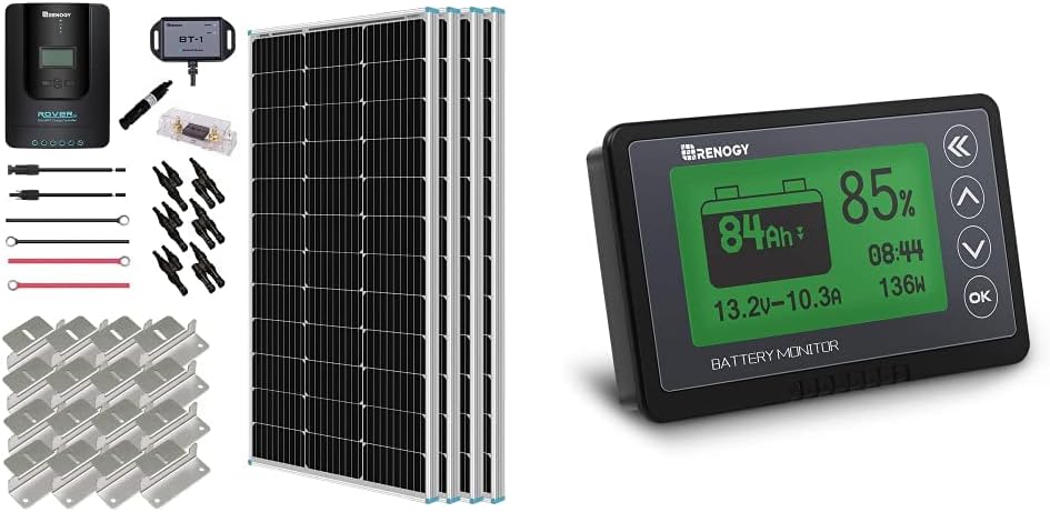 Renogy 400 Watt 12 Volt Premium Solar Panel Kit + Renogy 500A Battery Monitor