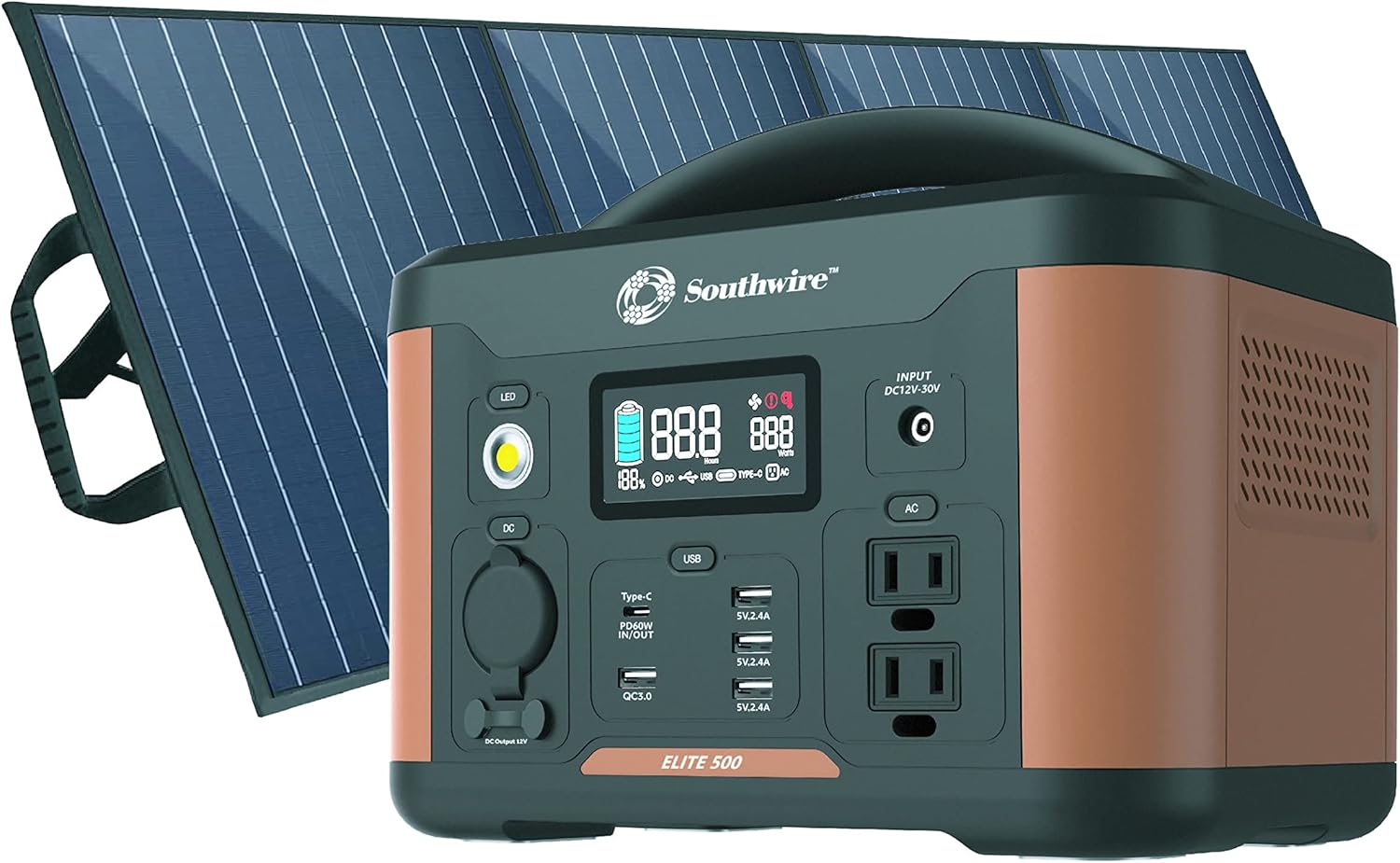Southwire Elite 500 Portable Lithium Power 515Wh 500W AC with 100W Solar Panel