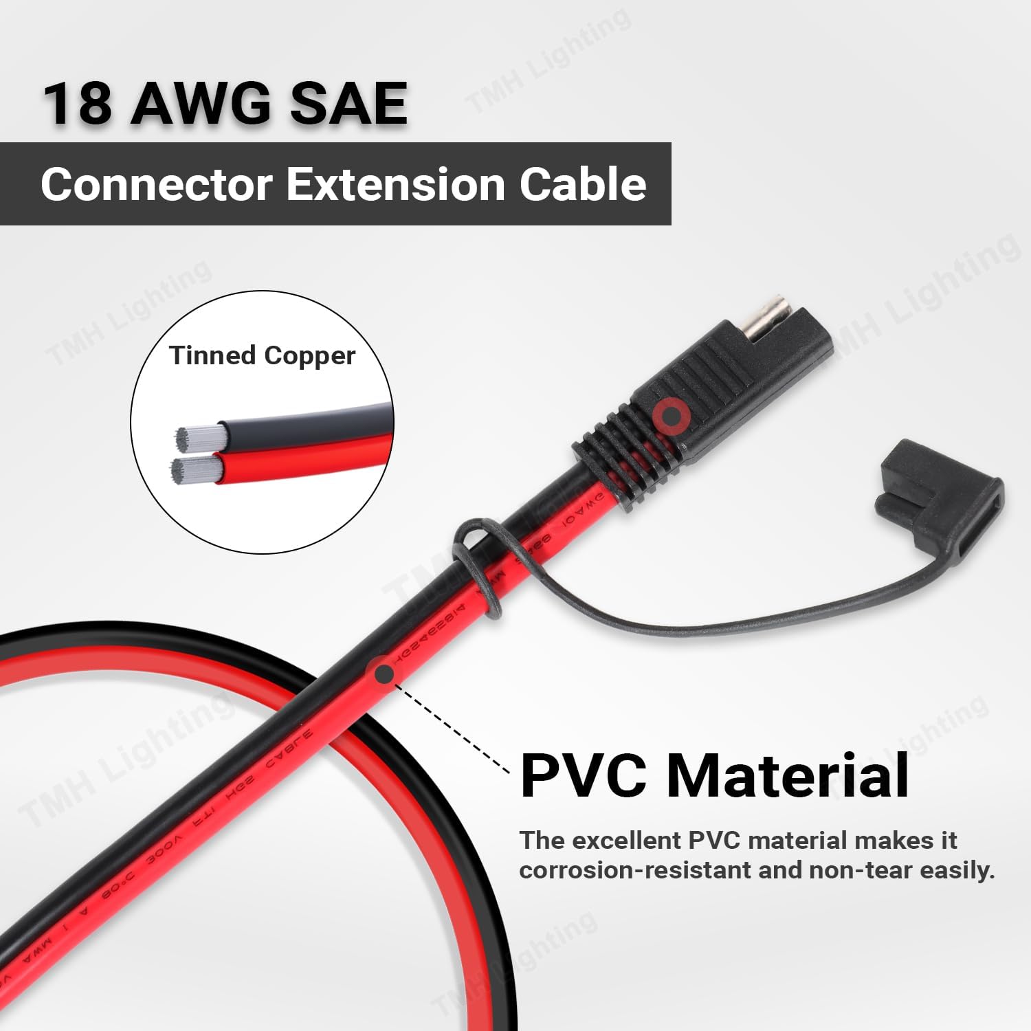 TMH SAE Extension Cable 18 AWG - 20FT SAE to SAE Quick Disconnect Wire Harness SAE Connector Solar Panel Extension Cable for Motor Automotive RV Battery (1 PC)