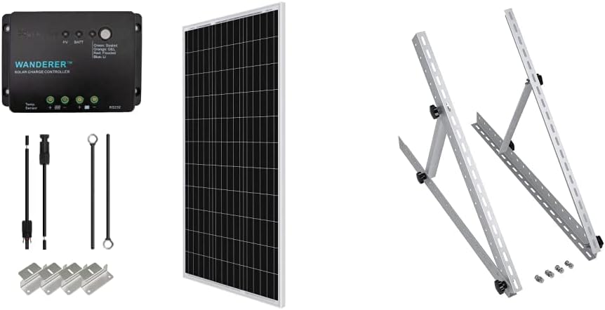 Renogy 100 Watts 12 Volts Monocrystalline Solar Starter Kit & Adjustable Solar Panel Tilt Mount Brackets
