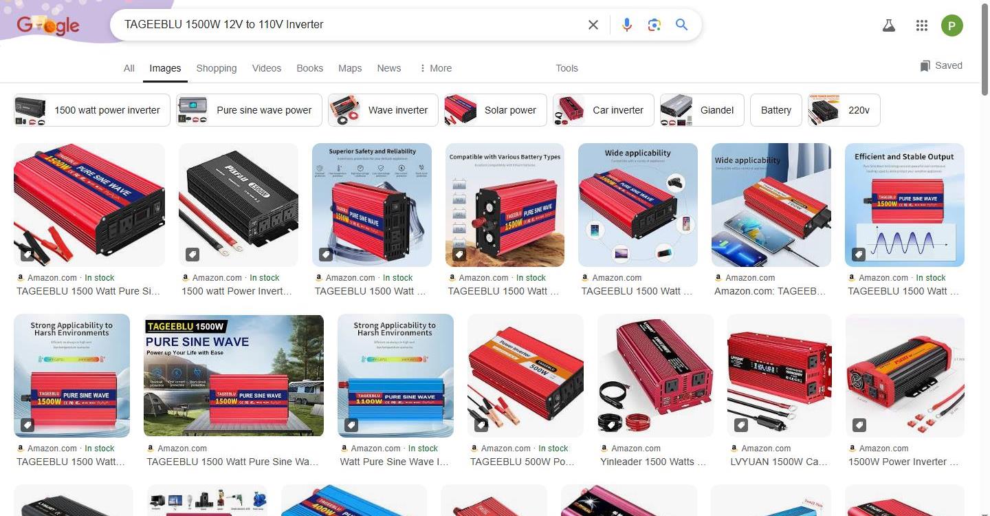 Google Search Results for TAGEEBLU 1500W Inverter