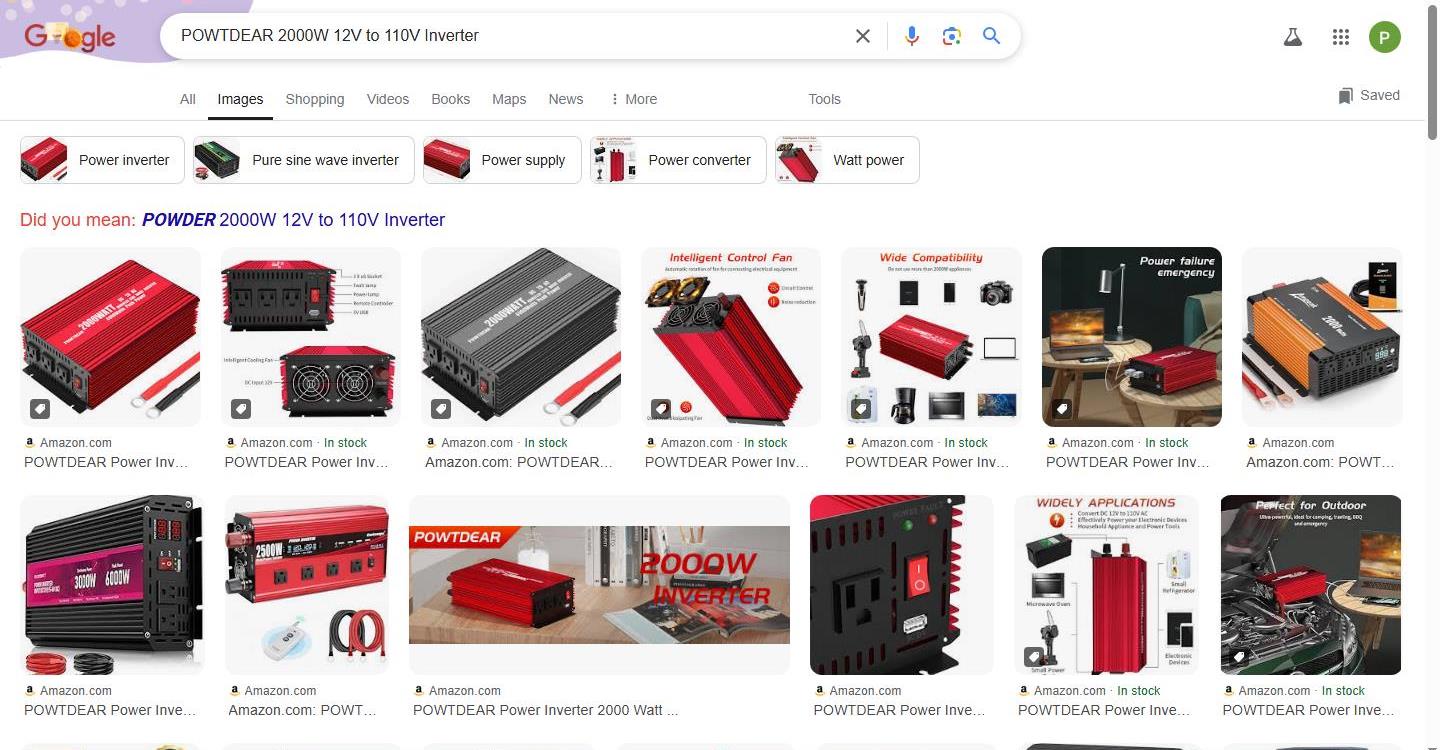 Google Search Results for a Power Inverter