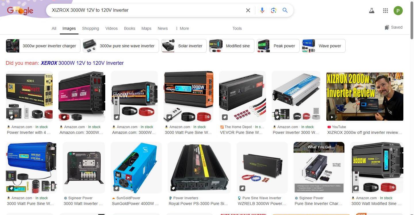 Google Search Results for XIZROX 3000W 12V to 120V Inverter