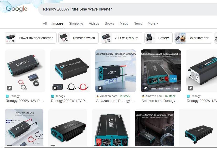 Renogy 2000 watt Inverter Options Shown Online