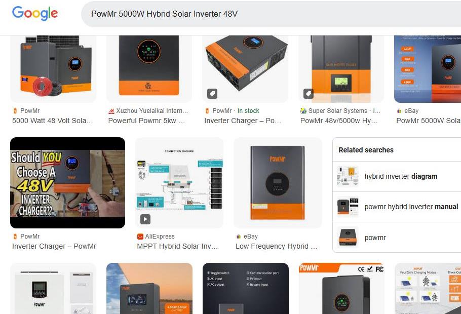 Search Results for PowMr 5000 watt Hybrid Solar Inverter 48V