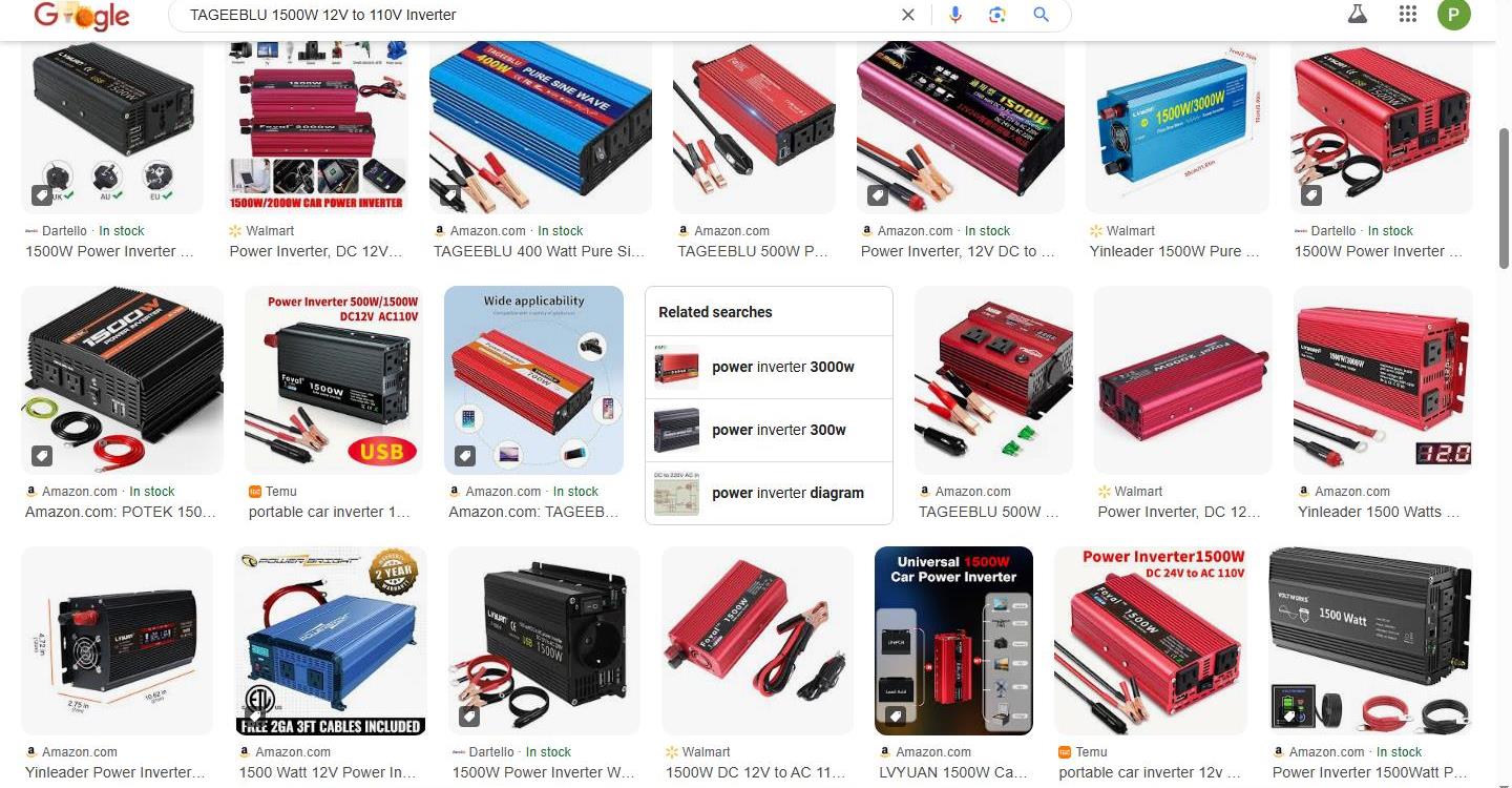 Search Results for a 1500W Car Power Inverter