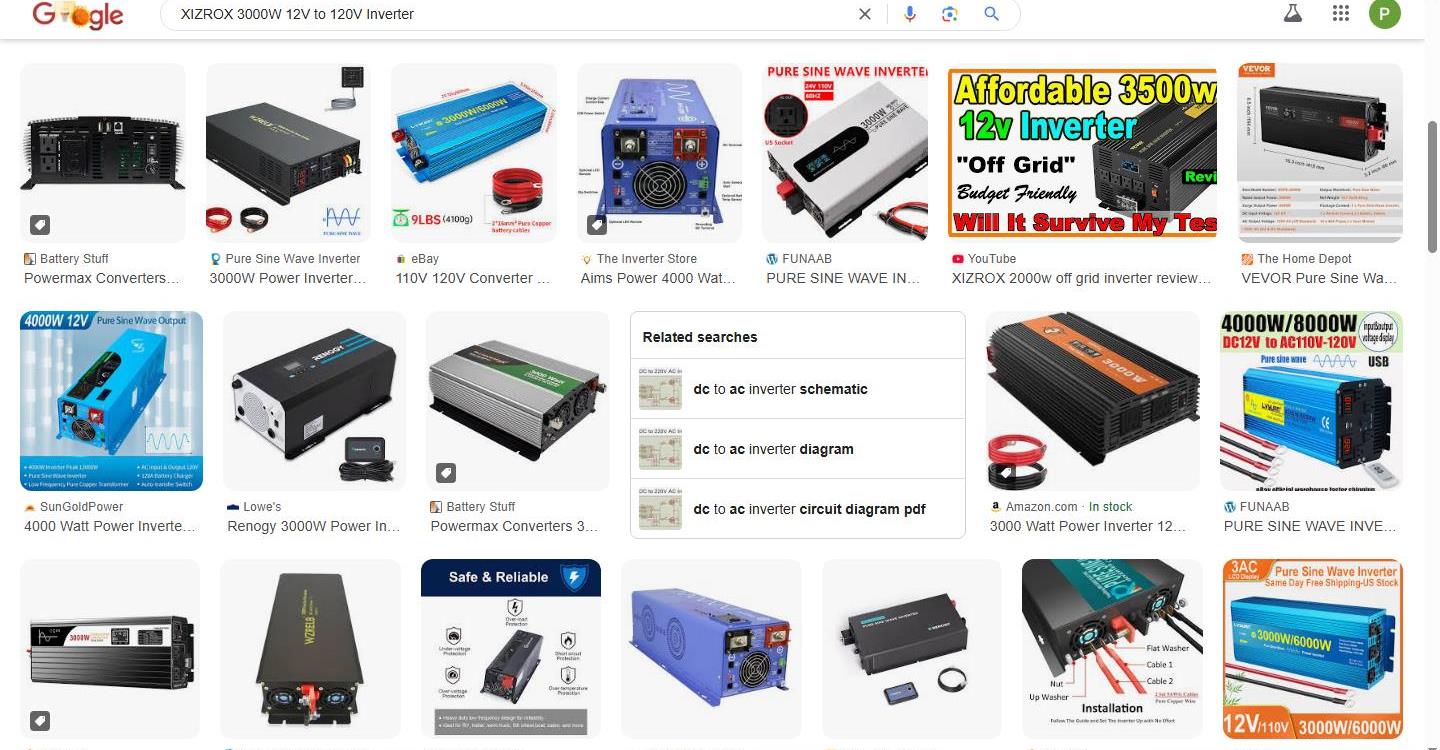 Google Search Results for XIZROX 3000W 12V to 120V Inverter