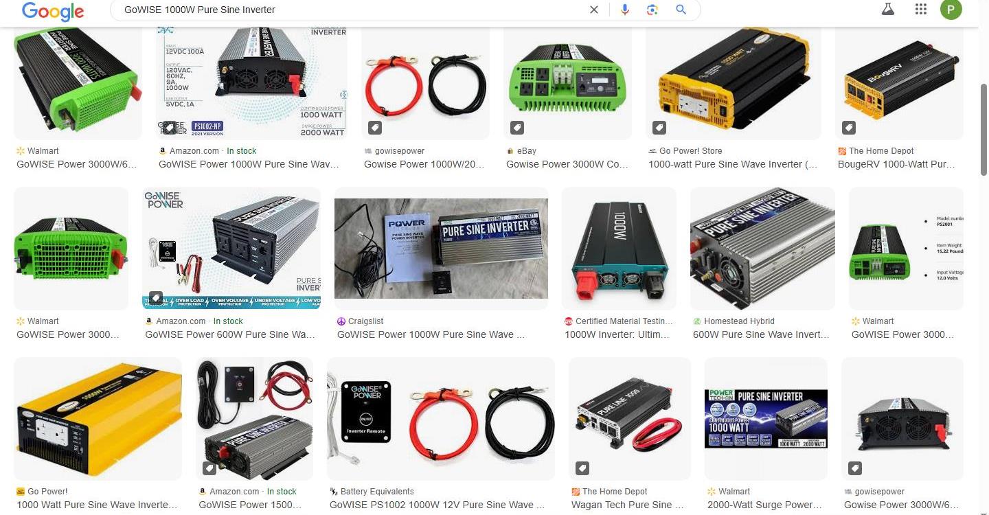 Google Search Results for GoWISE 1000W Pure Sine Inverter