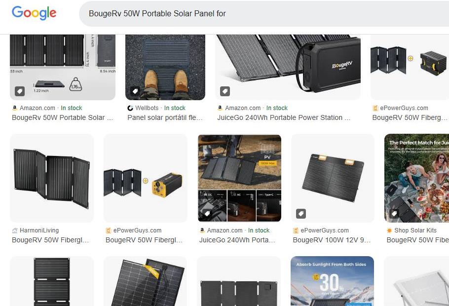 Portable Solar Panels Shown in Online Search Results