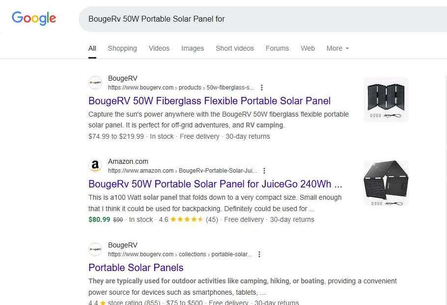 BougeRV 50 watt Portable Solar Panel Listed Online