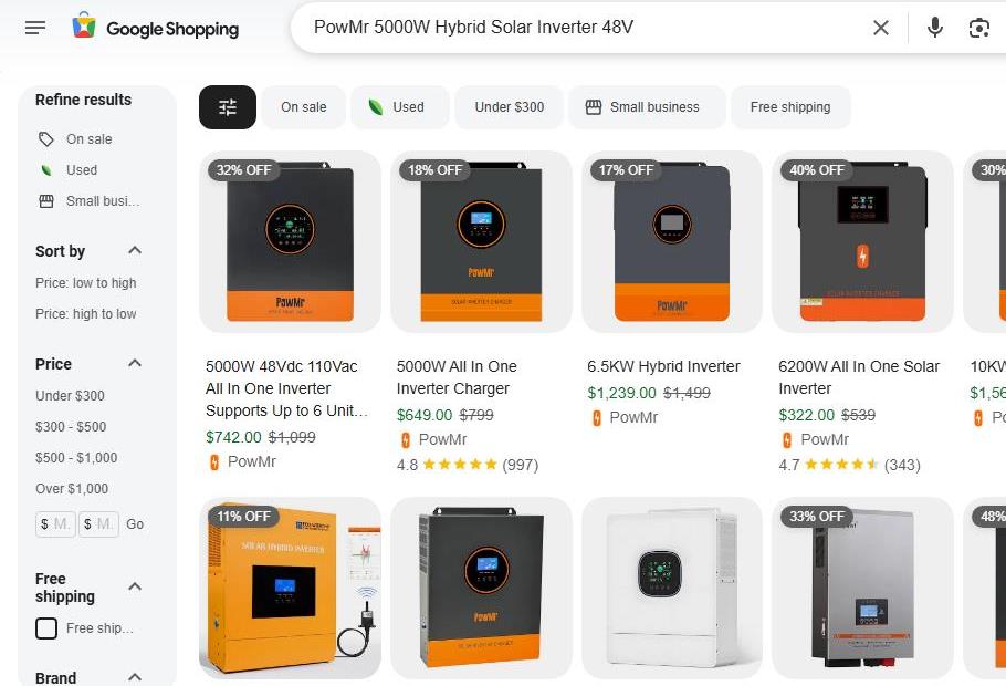Google Shopping Results for PowMr Hybrid Solar Inverters