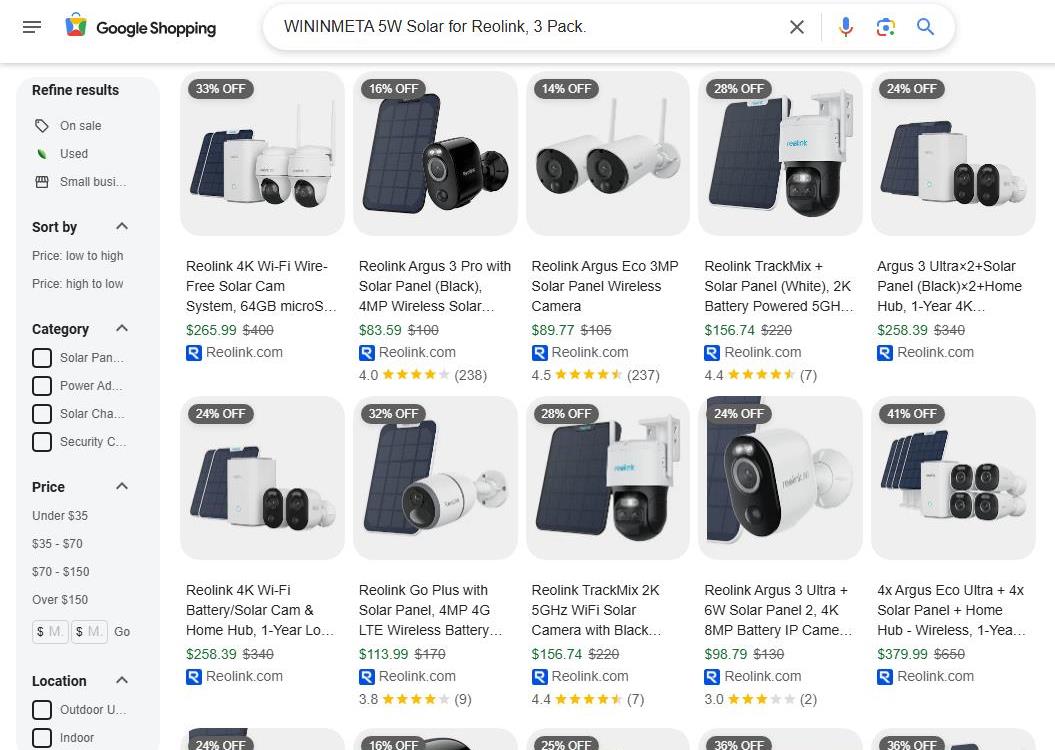 Google Shopping Results for Reolink Solar Security Cameras