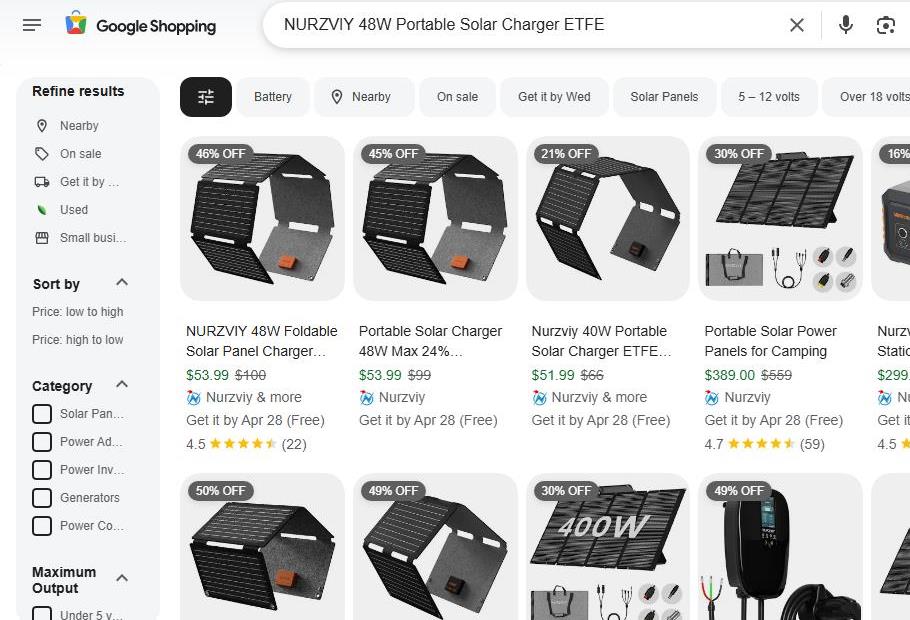 Various Portable Solar Chargers Listed Online