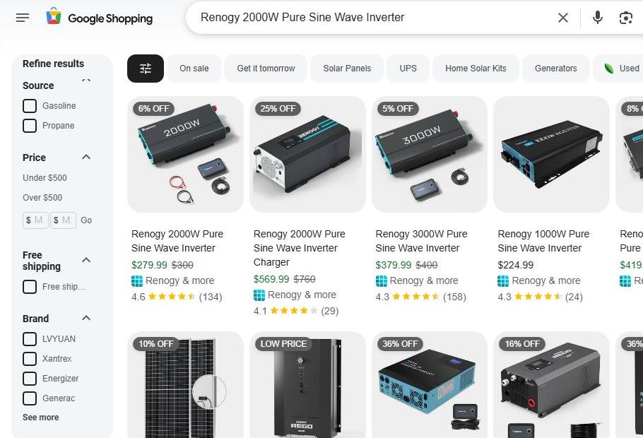 Google Shopping Search Results for Renogy Power Inverters