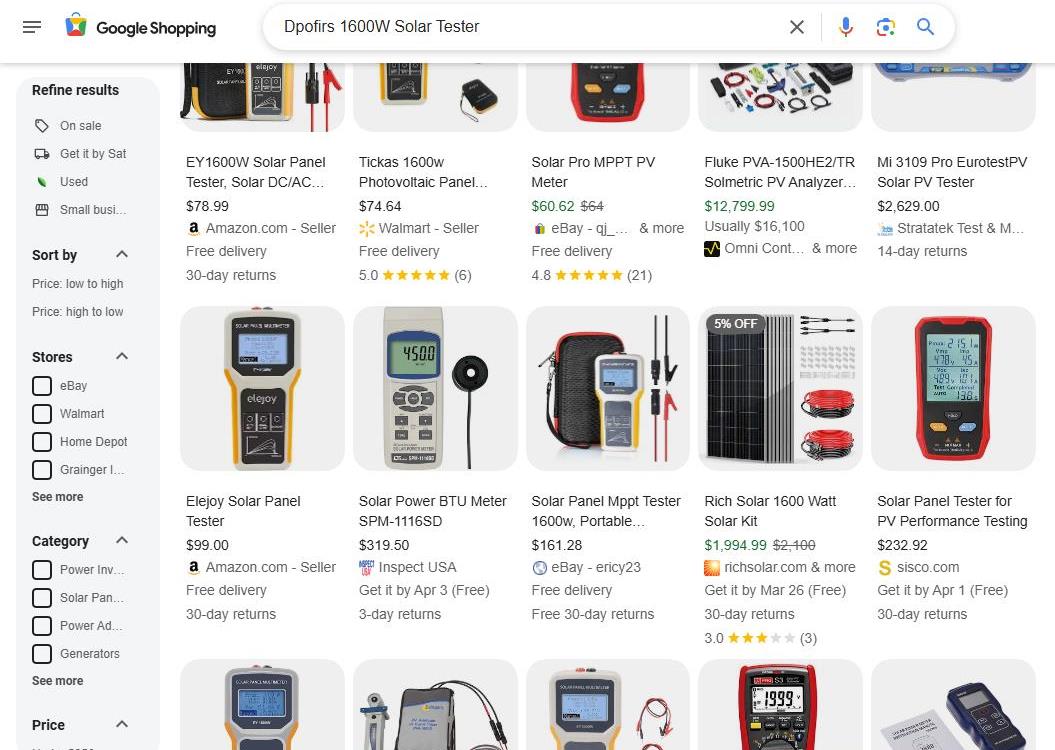 Google Shopping Results for Dpofirs 1600W Solar Tester