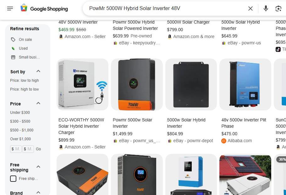 Google Shopping Search Results for PowMr 5000 watt Hybrid Solar Inverter