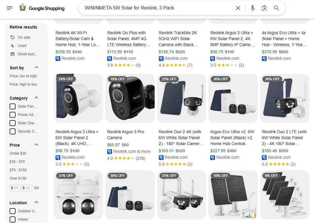 Google Shopping Results for Reolink Solar Security Cameras