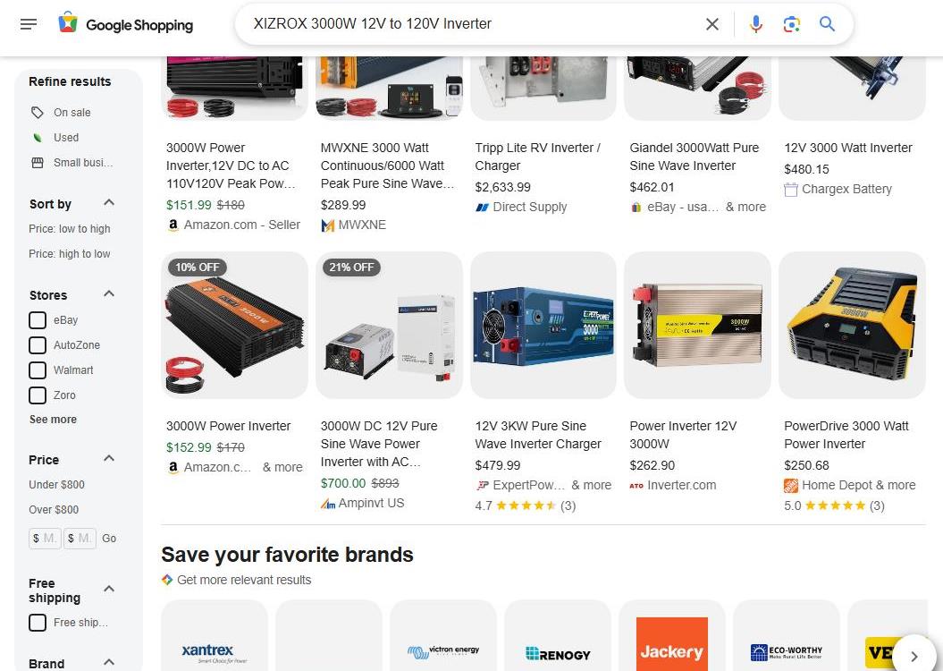 Google Shopping Results for XIZROX 3000W 12V to 120V Inverter