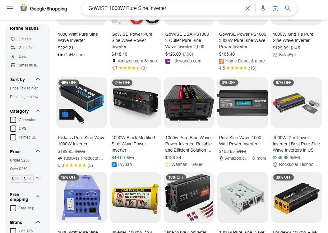 Google Shopping Results for GoWISE 1000W Pure Sine Inverter