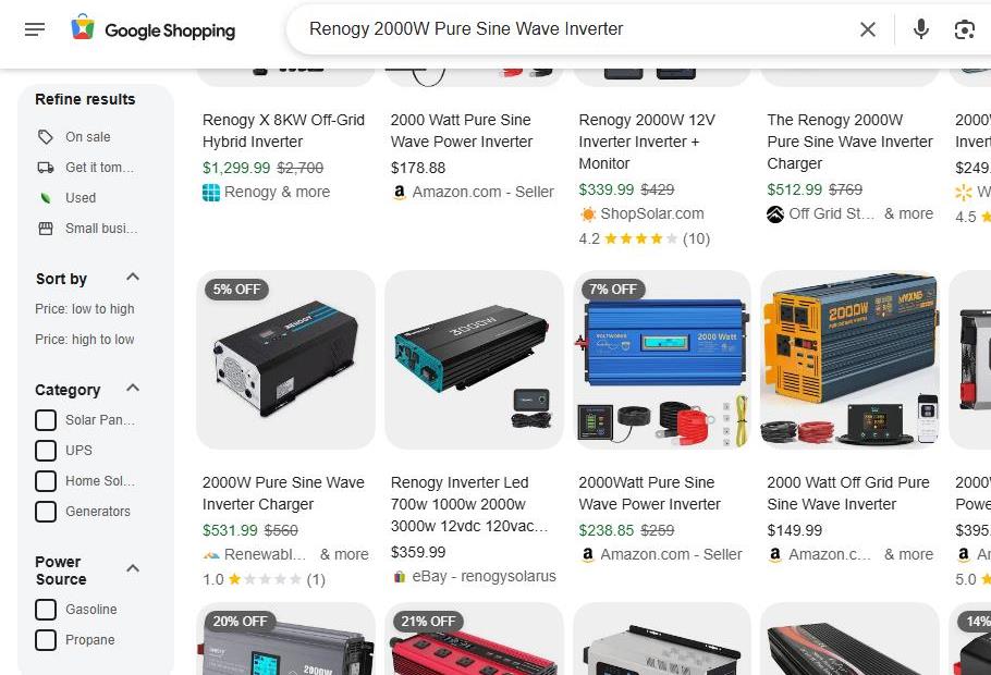 Google Shopping Results for Renogy 2000 watt Pure Sine Wave Inverters