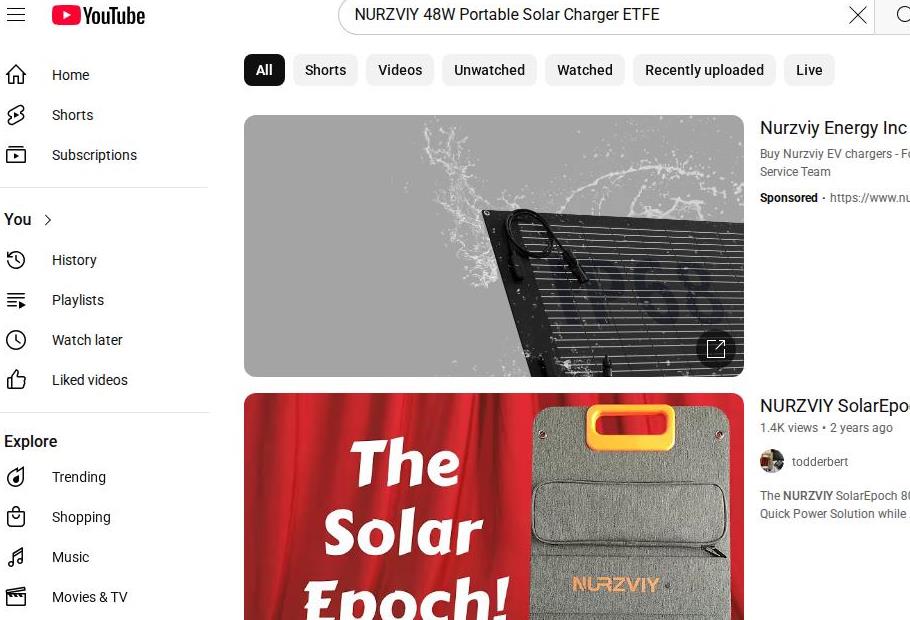 YouTube Search Results for a Portable Solar Charger